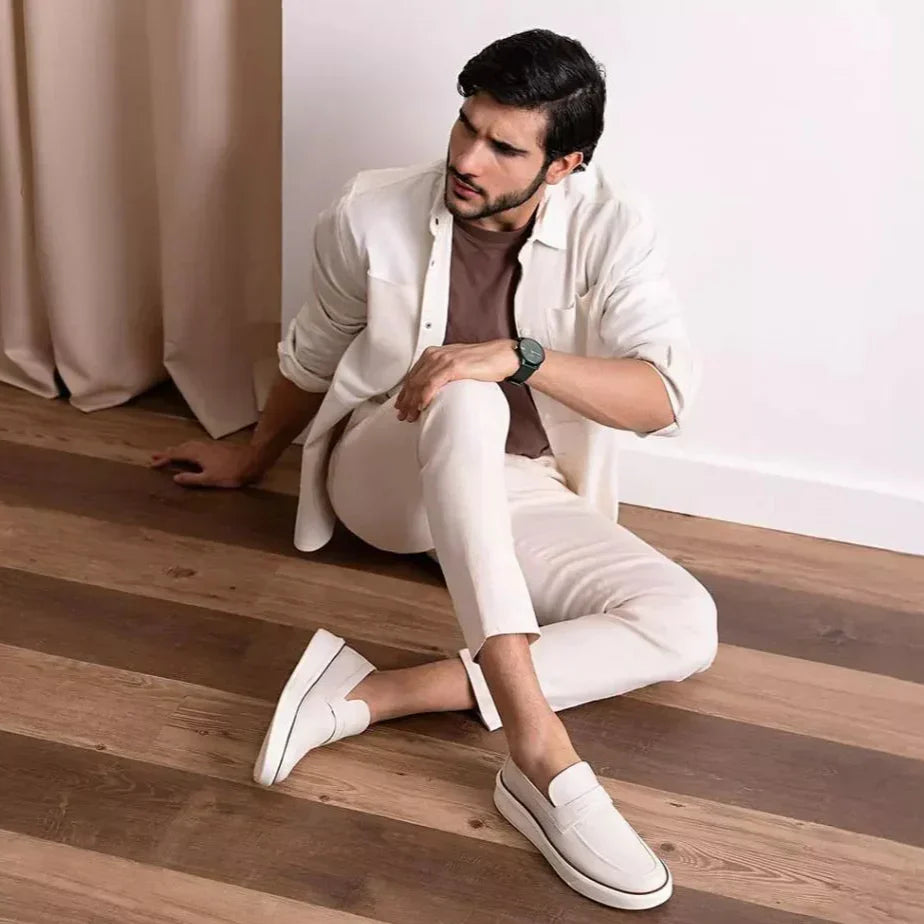 Mocassim Masculino Sapato Casual Confort Elegante Oxford Off White