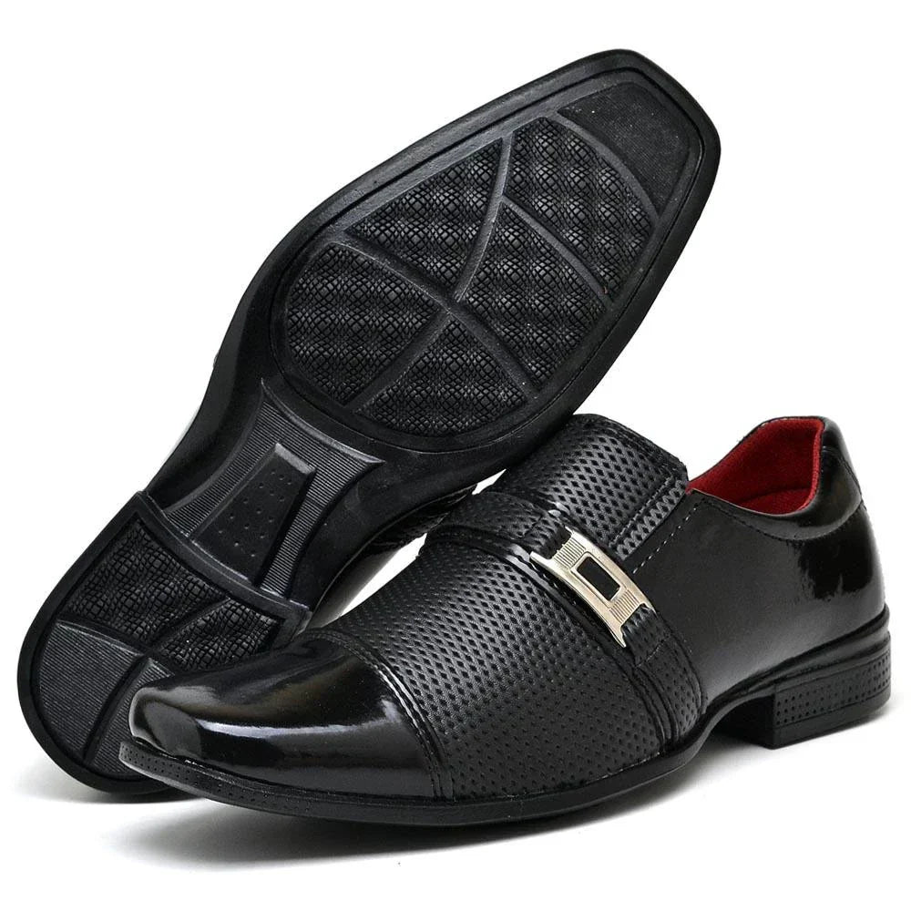 Sapato Social Masculino Preto Verniz de Fivela Elegante